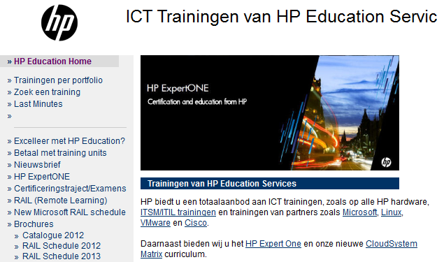 taal in menu van website HP Education Services
